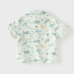 Dave&Bella Toddler Boys Summer Playful Dinosaur/White Print College-style Shirts