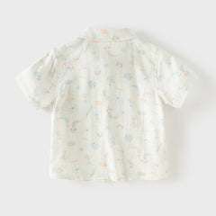 Dave&Bella Toddler Boys Summer Playful Dinosaur/White Print College-style Shirts