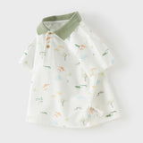 Dave&Bella Toddler Boys Summer Cute Animal Print White Short Sleeve College-style Polos