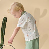 Dave&Bella Toddler Boys Summer Cute Animal Print White Short Sleeve College-style Polos