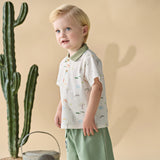 Dave&Bella Toddler Boys Summer Cute Animal Print White Short Sleeve College-style Polos