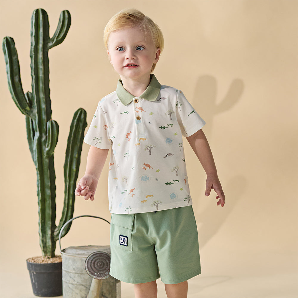 Dave&Bella Toddler Boys Summer Cute Animal Print White Short Sleeve College-style Polos