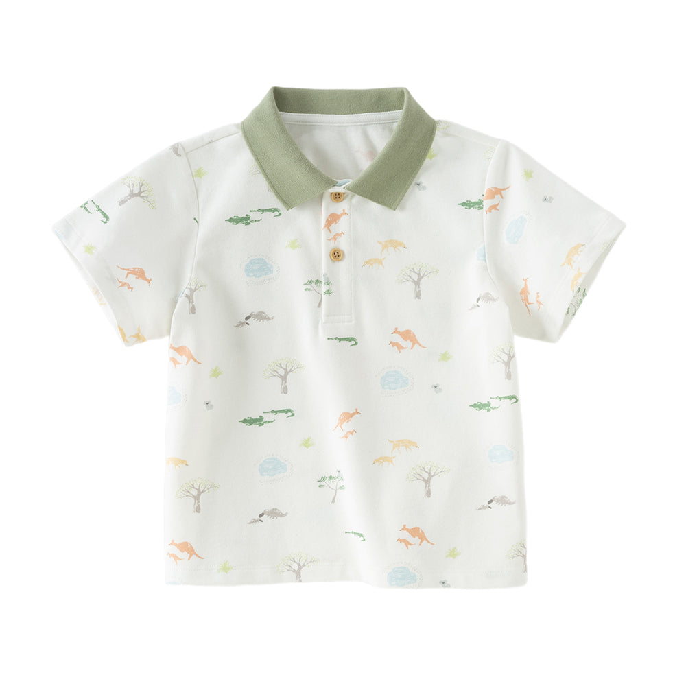 Dave&Bella Toddler Boys Summer Cute Animal Print White Short Sleeve College-style Polos