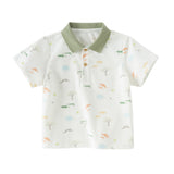 Dave&Bella Toddler Boys Summer Cute Animal Print White Short Sleeve College-style Polos