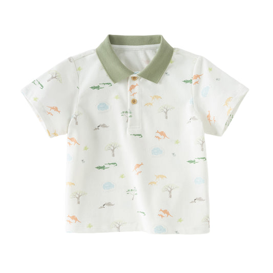 Dave&Bella Toddler Boys Summer Cute Animal Print White Short Sleeve College-style Polos