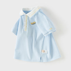 Dave&Bella Toddler Boys Summer Red/Blue College-style Short Sleeve School Polos