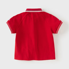 Dave&Bella Toddler Boys Summer Red/Blue College-style Short Sleeve School Polos