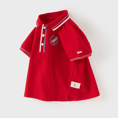 Dave&Bella Toddler Boys Summer Red/Blue College-style Short Sleeve School Polos