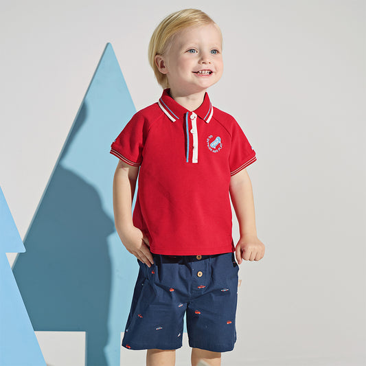 Dave&Bella Toddler Boys Summer Red/Blue College-style Short Sleeve School Polos