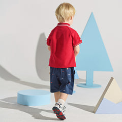 Dave&Bella Toddler Boys Summer Red/Blue College-style Short Sleeve School Polos