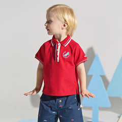 Dave&Bella Toddler Boys Summer Red/Blue College-style Short Sleeve School Polos