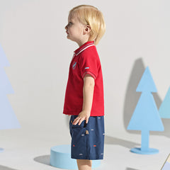 Dave&Bella Toddler Boys Summer Red/Blue College-style Short Sleeve School Polos