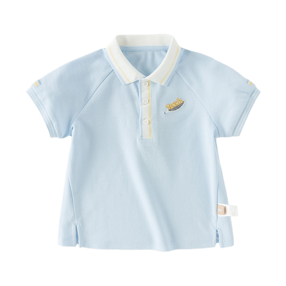 Dave&Bella Toddler Boys Summer Red/Blue College-style Short Sleeve School Polos