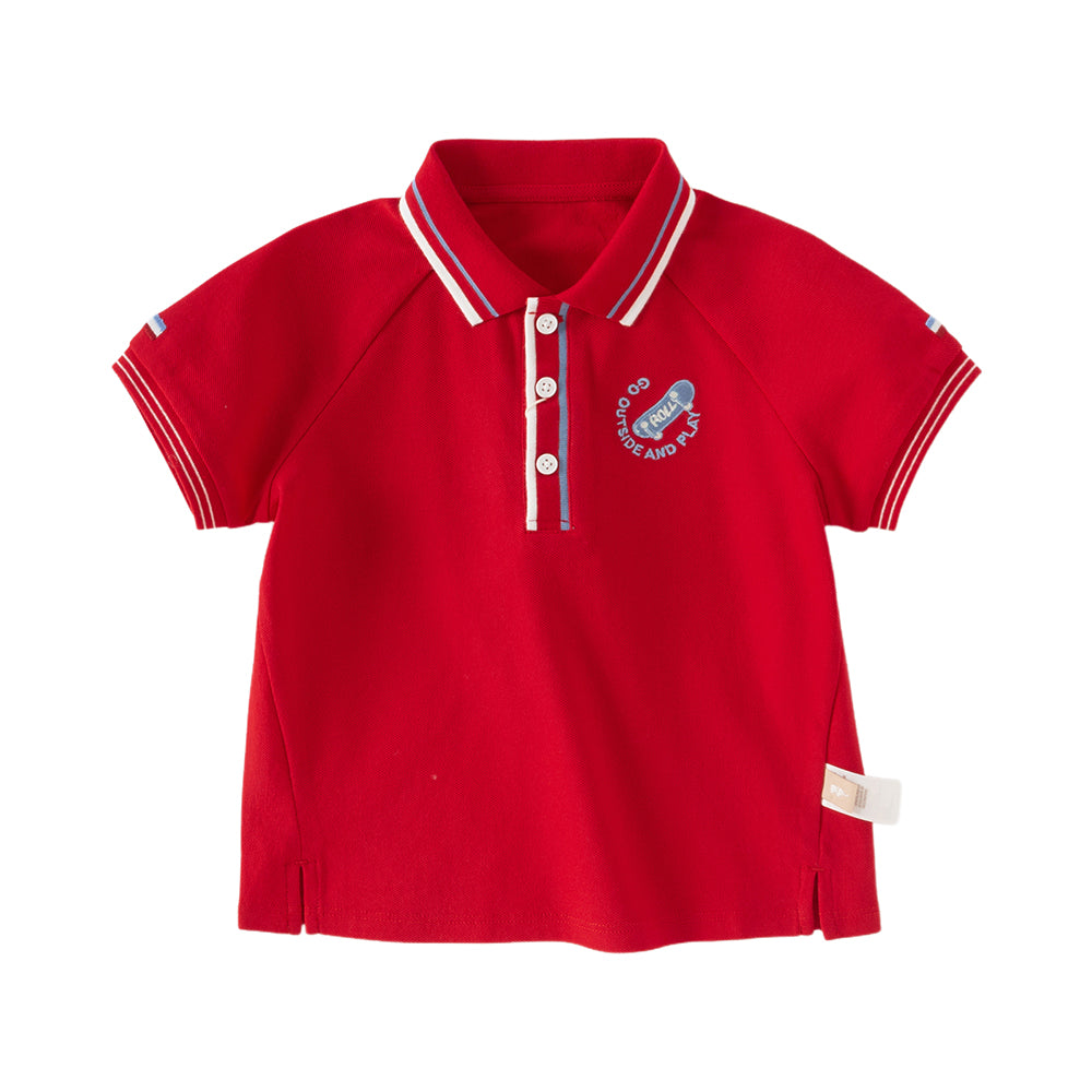 Dave&Bella Toddler Boys Summer Red/Blue College-style Short Sleeve School Polos