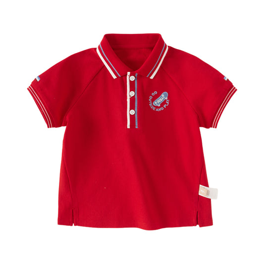 Dave&Bella Toddler Boys Summer Red/Blue College-style Short Sleeve School Polos