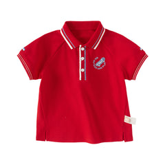 Dave&Bella Toddler Boys Summer Red/Blue College-style Short Sleeve School Polos