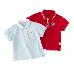 Dave&Bella Toddler Boys Summer Red/Blue College-style Short Sleeve School Polos