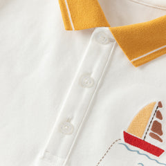 Dave&Bella Summer Toddler Boys Beige Polo Collar Print Daily Outfit Sets