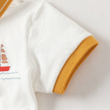 Dave&Bella Summer Toddler Boys Beige Polo Collar Print Daily Outfit Sets
