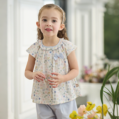 Dave&Bella Summer Toddler Girls Floral Print Short Sleeve Daily Top Shots Sets