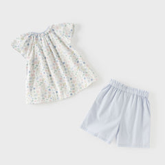 Dave&Bella Summer Toddler Girls Floral Print Short Sleeve Daily Top Shots Sets
