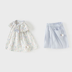 Dave&Bella Summer Toddler Girls Floral Print Short Sleeve Daily Top Shots Sets