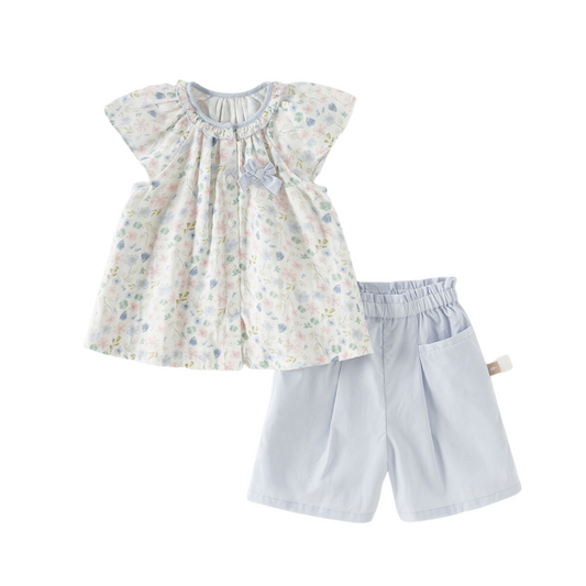 Dave&Bella Summer Toddler Girls Floral Print Short Sleeve Daily Top Shots Sets