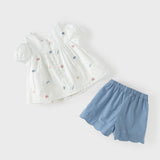 Dave&Bella Summer Toddler Girls White Elegant Soft Cotton Casual Outfit Sets