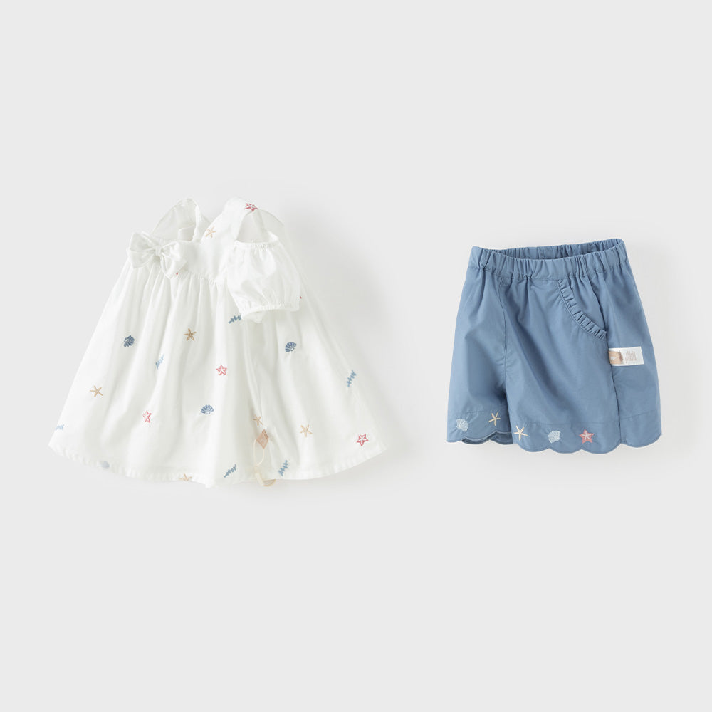Dave&Bella Summer Toddler Girls White Elegant Soft Cotton Casual Outfit Sets