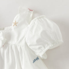 Dave&Bella Summer Toddler Girls White Elegant Soft Cotton Casual Outfit Sets