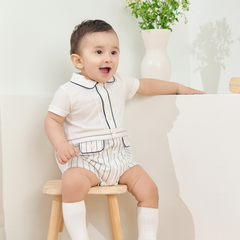 Dave&Bella Summer Baby Boys Beige Breathable Comfortable Indoor Cotton Rompers