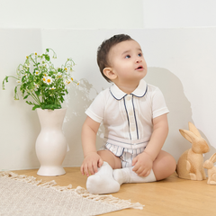 Dave&Bella Summer Baby Boys Beige Breathable Comfortable Indoor Cotton Rompers