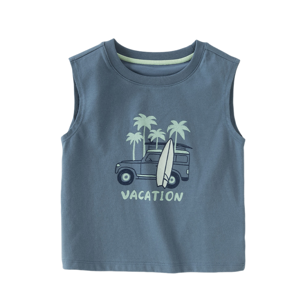 Dave&Bella Summer Toddler Boys Cute Print Blue/Grey Sleeveless Stretchable Tank Tops