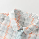Dave&Bella Summer Toddler Boys Preppy Orange Red Plaid Bow Tie Formal Shirts