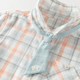 Dave&Bella Summer Toddler Boys Preppy Orange Red Plaid Bow Tie Formal Shirts