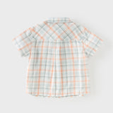 Dave&Bella Summer Toddler Boys Preppy Orange Red Plaid Bow Tie Formal Shirts