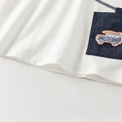Dave&Bella Summer Toddler Boys White Design Cotton Soft Breathable Round Collar T-Shirt