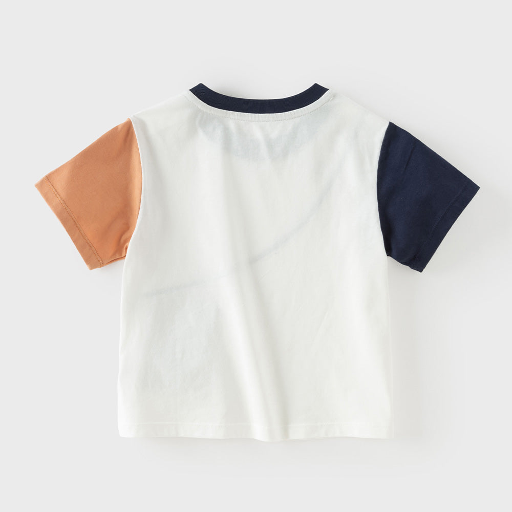 Dave&Bella Summer Toddler Boys White Design Cotton Soft Breathable Round Collar T-Shirt