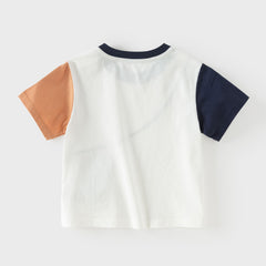 Dave&Bella Summer Toddler Boys White Design Cotton Soft Breathable Round Collar T-Shirt