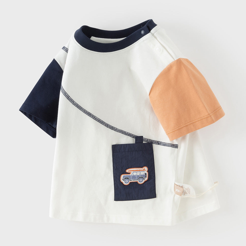 Dave&Bella Summer Toddler Boys White Design Cotton Soft Breathable Round Collar T-Shirt