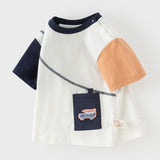 Dave&Bella Summer Toddler Boys White Design Cotton Soft Breathable Round Collar T-Shirt