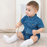 Dave&Bella Baby Boys Summer Fashion Denim Blue Casual Sun Protection denim Rompers