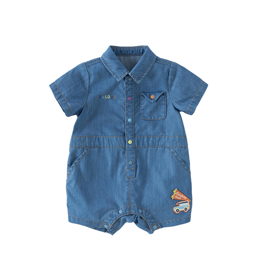 Dave&Bella Baby Boys Summer Fashion Denim Blue Casual Sun Protection denim Rompers