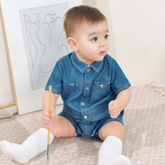 Dave&Bella Baby Boys Summer Fashion Denim Blue Casual Sun Protection denim Rompers