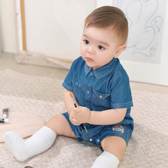 Dave&Bella Baby Boys Summer Fashion Denim Blue Casual Sun Protection denim Rompers