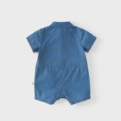 Dave&Bella Baby Boys Summer Fashion Denim Blue Casual Sun Protection denim Rompers