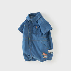 Dave&Bella Baby Boys Summer Fashion Denim Blue Casual Sun Protection denim Rompers