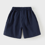 Dave&Bella Summer Kids Boys Comfortable Navy Blue/Khaki Straight-leg Wide Shorts