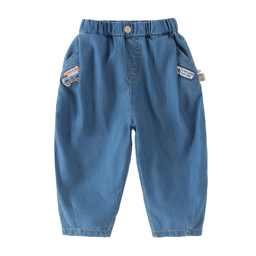 Dave&Bella Toddler Boys Summer Stylish Denim Blue Lightweight Loose Versatile Jeans
