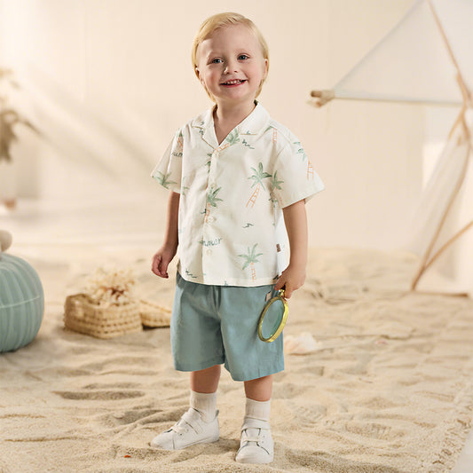 Dave&Bella Toddler Boys Summer Coconut Tree Print Shirt Short Holiday Outfit Sets